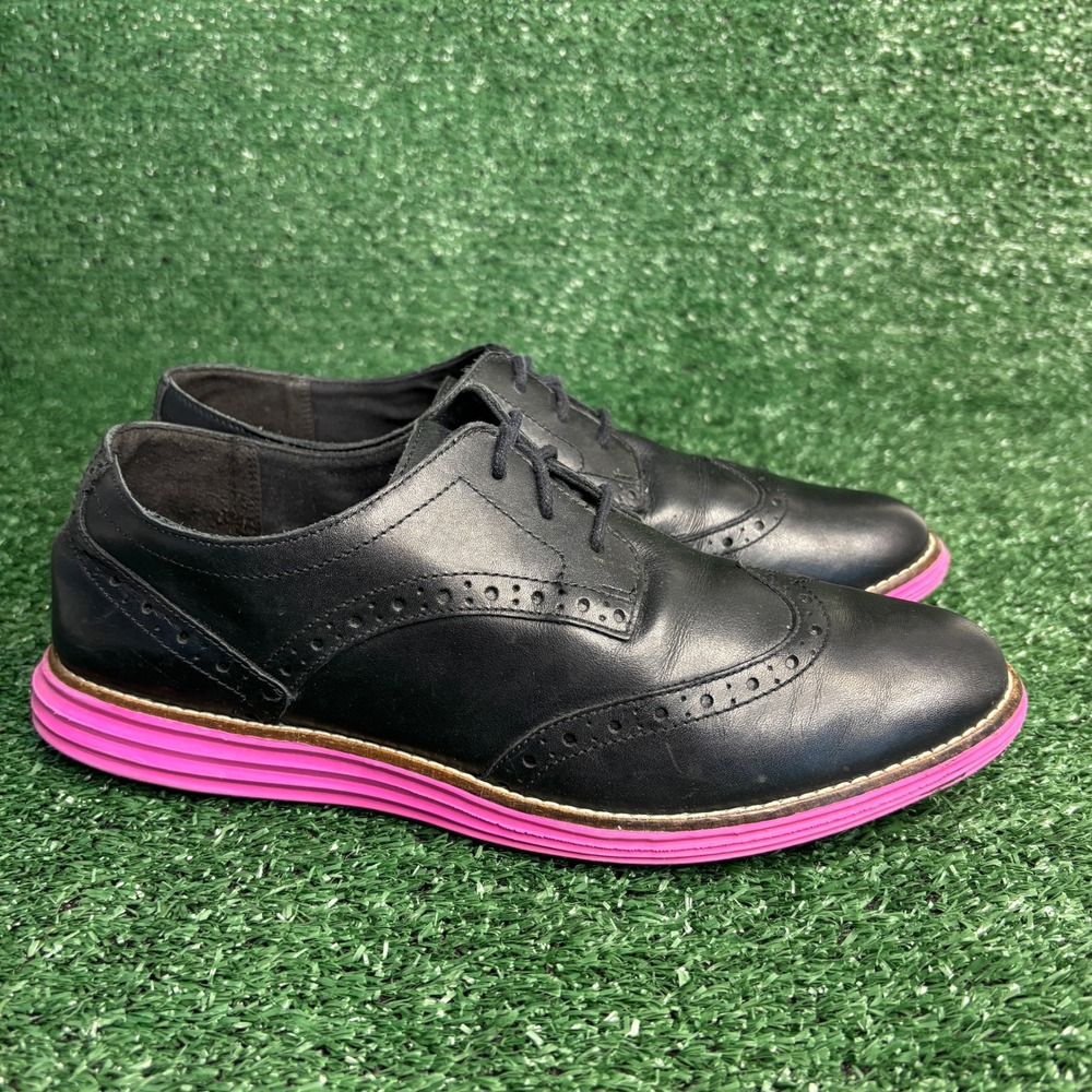 Cole Haan Lunargrand Waterproof Wingtip Oxford Leather Black Pink Mens Size 9B